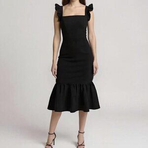Chelsea28 Ruffle Trim Midi Dress Black Size M NWT